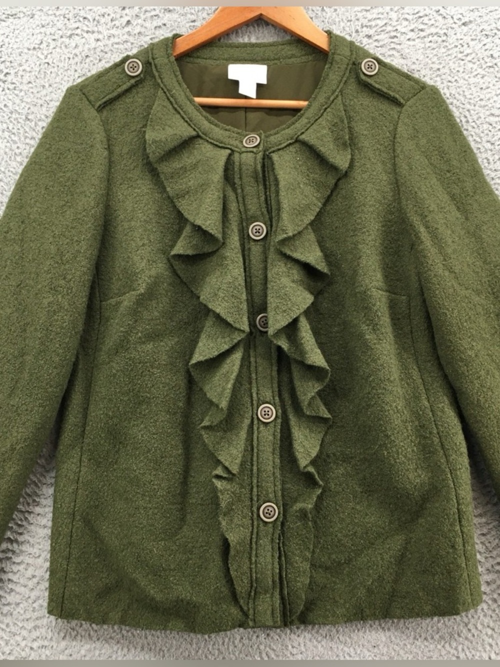 EUC CHICO’S Deep Olive Boiled Wool Blazer or Jacket Depending on Occasion, GREAT - Picture 1 of 16